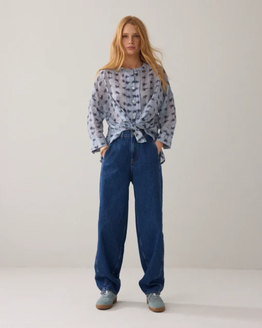 Summum 2s3463 Blouse tie dye stripe soft blue