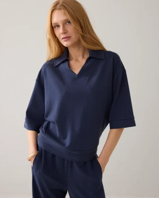 Summum 3s5253 Top pinstripe scuba midnight blue