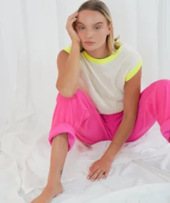 Alternative view of TWNS Z26 Buenavista bi-colour rond-neck sleeveless pullover offwhite/neon yellow