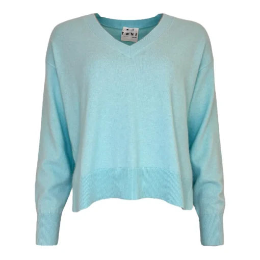 TWNS Z26 Boulder long sleeved v-neck jumper with slits aqua