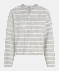 Penn&Ink S26B390 cardigan stripe grey melange/ecru
