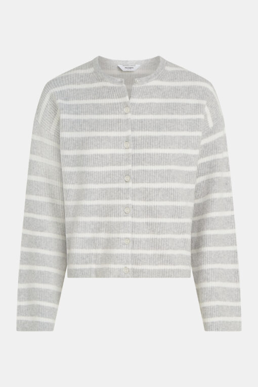 Penn&Ink S26B390 cardigan stripe grey melange/ecru