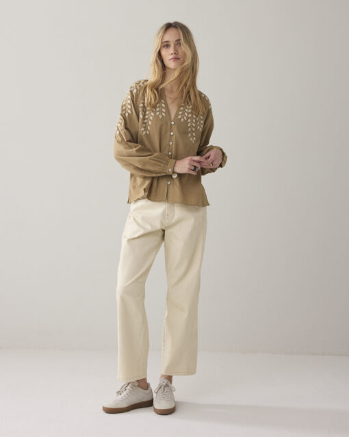 Summum 2s3449 Blouse cotton branches khaki