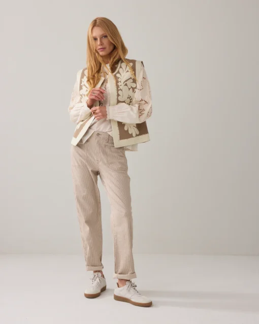 Summum 4s2949 Tapered pant cotton stripe twill khaki