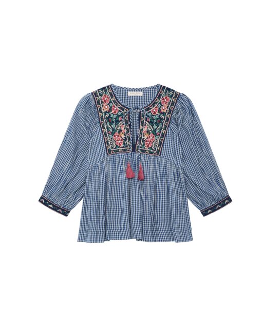 Maison Hotel blouse gingham bloom April blue picnic