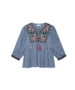 Alternative view of Maison Hotel blouse gingham bloom April blue picnic