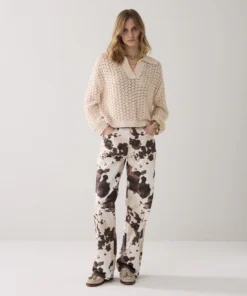 Summum 4s2956 Baggy straight pant cow printed twill multicolour