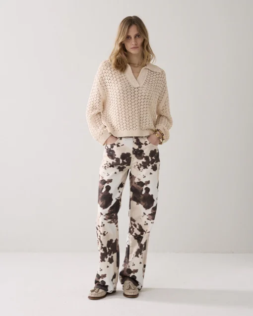 Summum 4s2956 Baggy straight pant cow printed twill multicolour