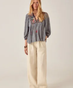 Maison Hotel blouse gingham bloom April blue picnic