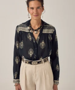 Maison Hotel shirt black leaves Rani black henna