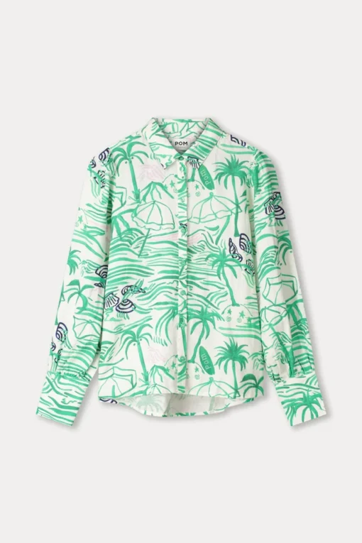 Alternative view of Pom Amsterdam blouse Beach vibes linen SP9545 green