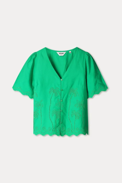 Alternative view of Pom Amsterdam Blouse broderie anglaise palm green SP9544 groen