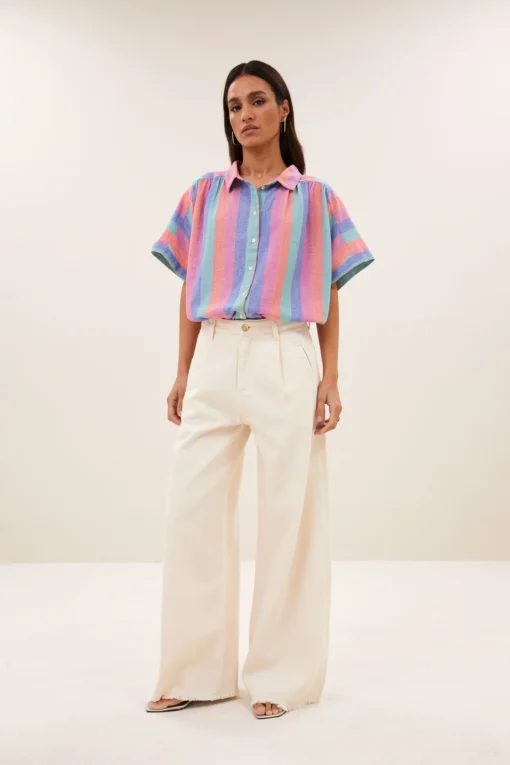 By-Bar Sunny rainbow pleats blouse rainbow stripe