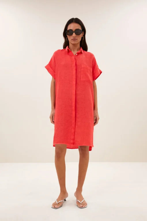 By-Bar Hella linen dress lipstick