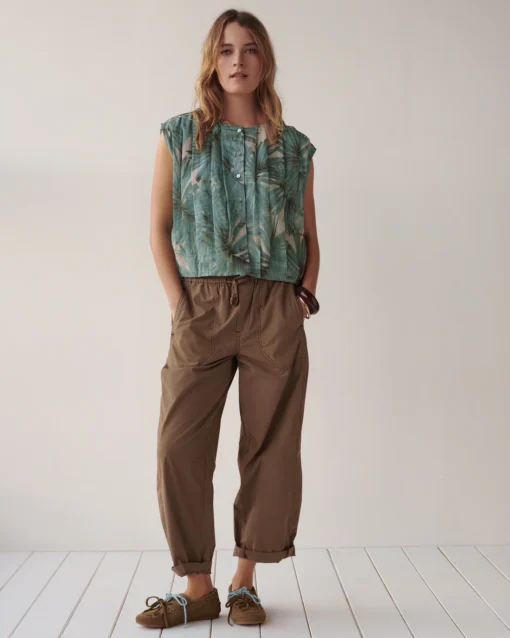 Summum 2s3494 blouse sleeveless flowers all over glacier blue