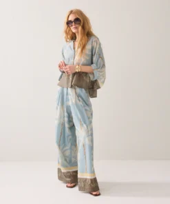 Summum 2s3496 Glacier blue blouse palmtree print glacier blue