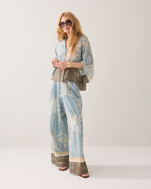 Summum 2s3496 Glacier blue blouse palmtree print glacier blue