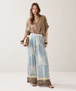 Summum 4s2993 trousers palmtree print single border glacier blue