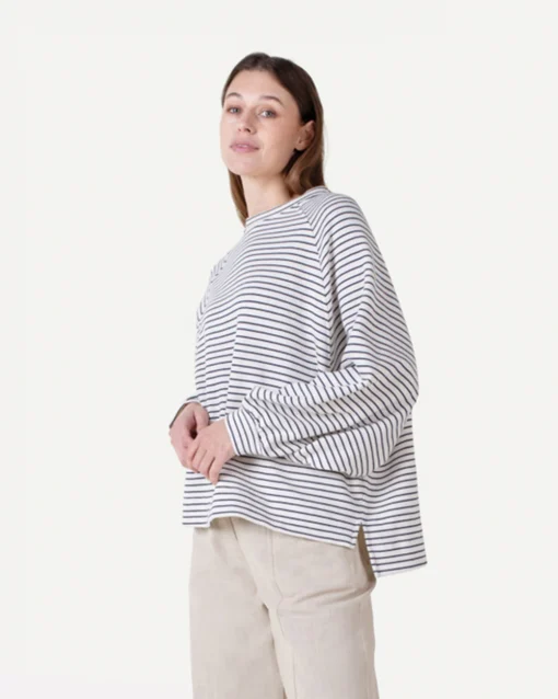 Another-Label Flori stripe sweat navy white stripe