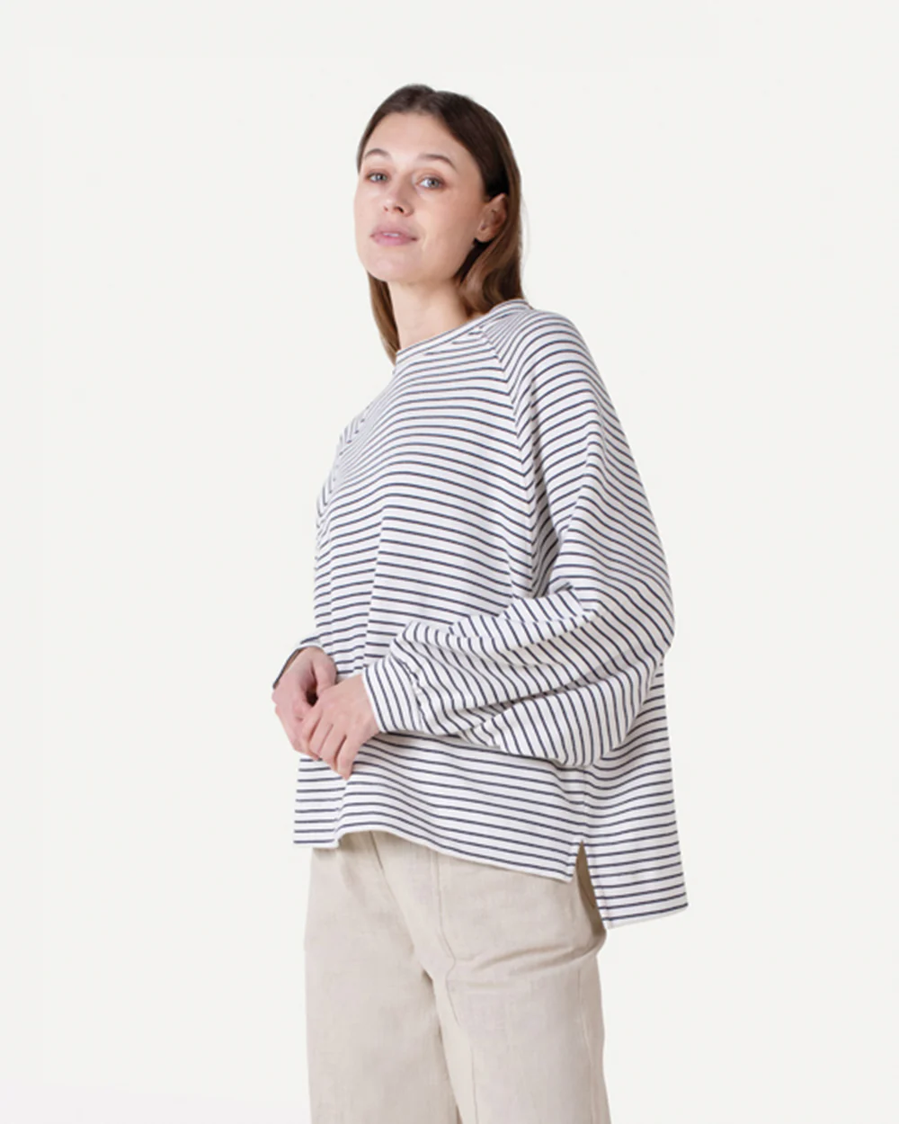 Another-Label Flori stripe sweat navy white stripe