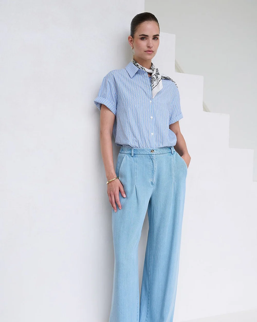 Another-Label Blanche shirt blue brown stripe - Afbeelding 4