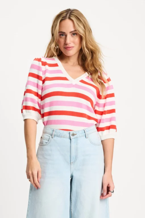 Pom Amsterdam Pullover striped pink orange sp9493