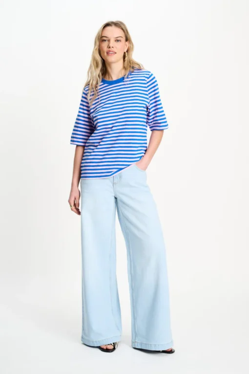 Pom Amsterdam tshirt stripe blue pink sp9531