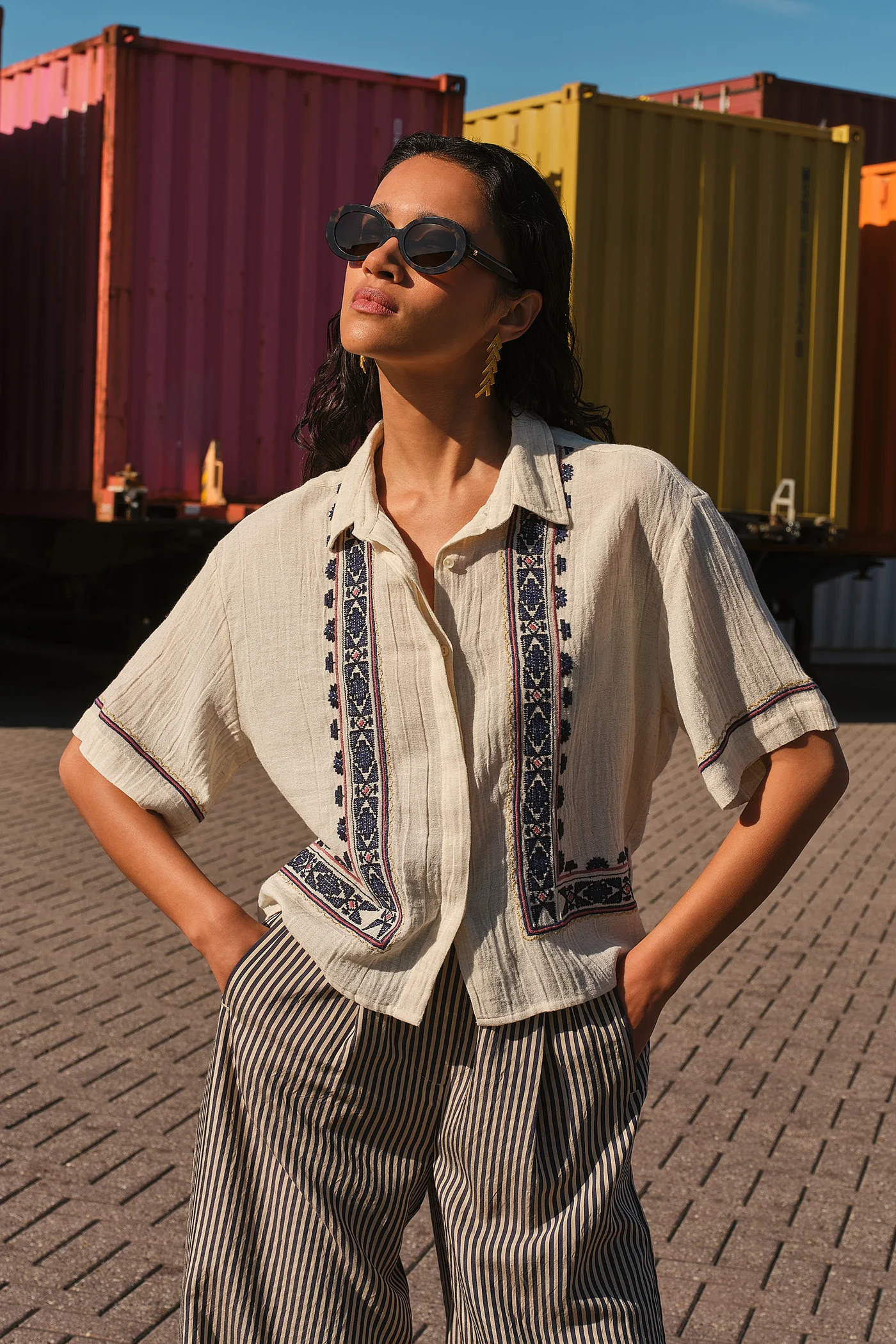 By-Bar W26 Pre-Fall Jela embroidery blouse sand - Afbeelding 3