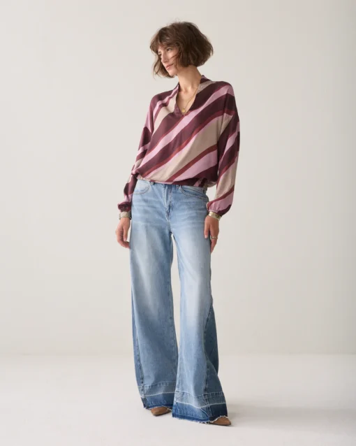 Summum W26 2s3560 Top v-neck stripe printed multicolour