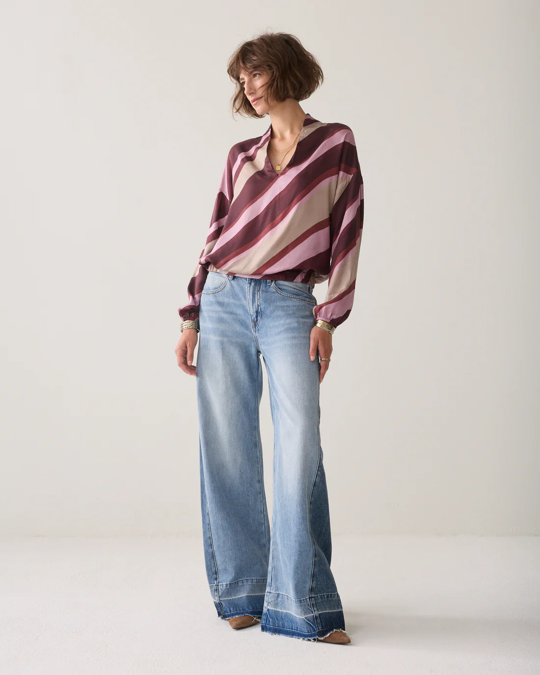 Summum W26 2s3560 Top v-neck stripe printed multicolour