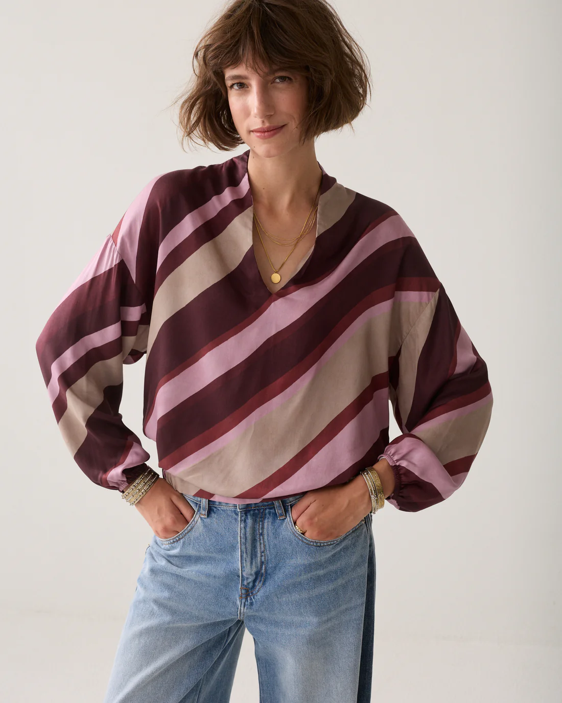 Summum W26 2s3560 Top v-neck stripe printed multicolour - Afbeelding 7
