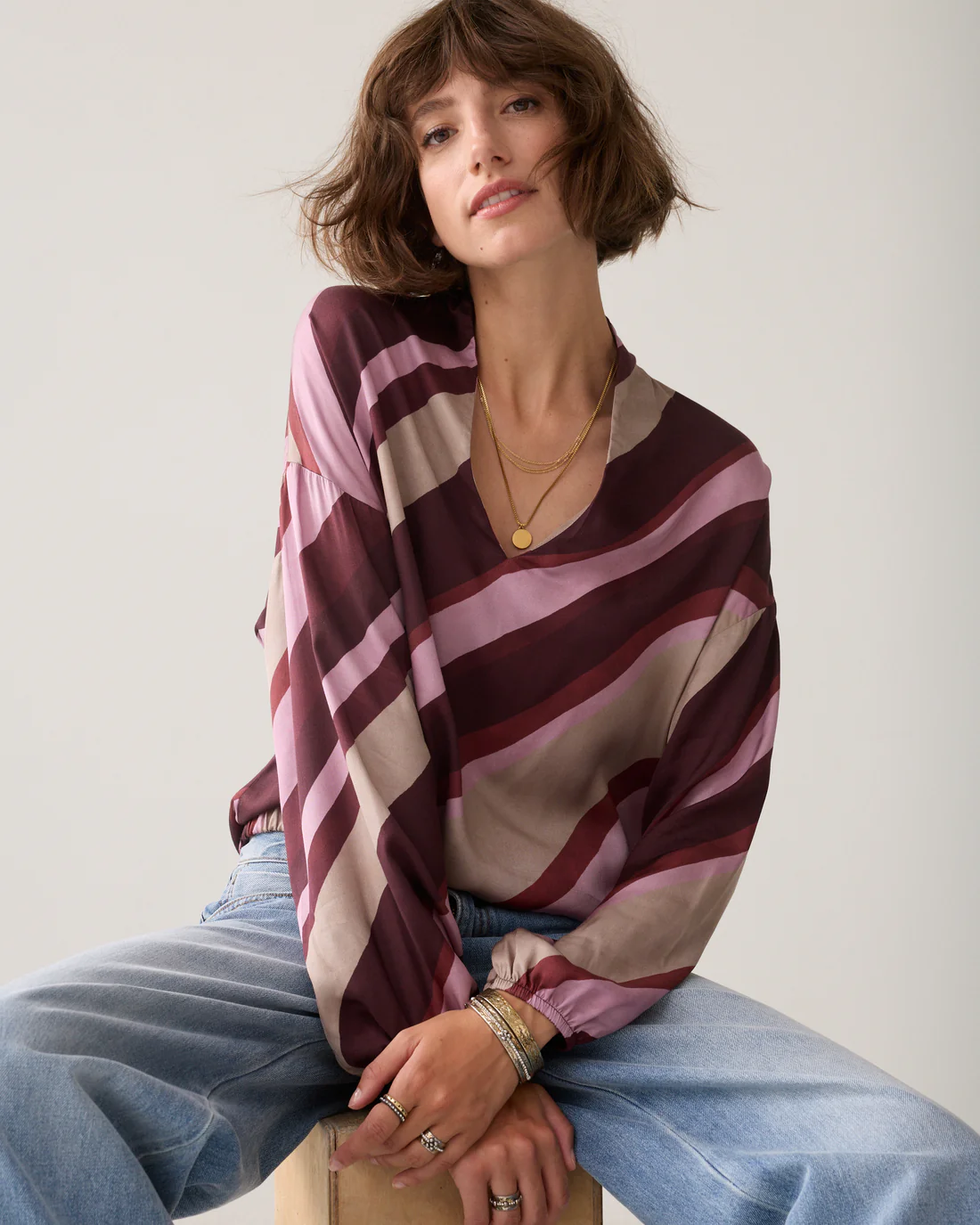 Summum W26 2s3560 Top v-neck stripe printed multicolour - Afbeelding 3