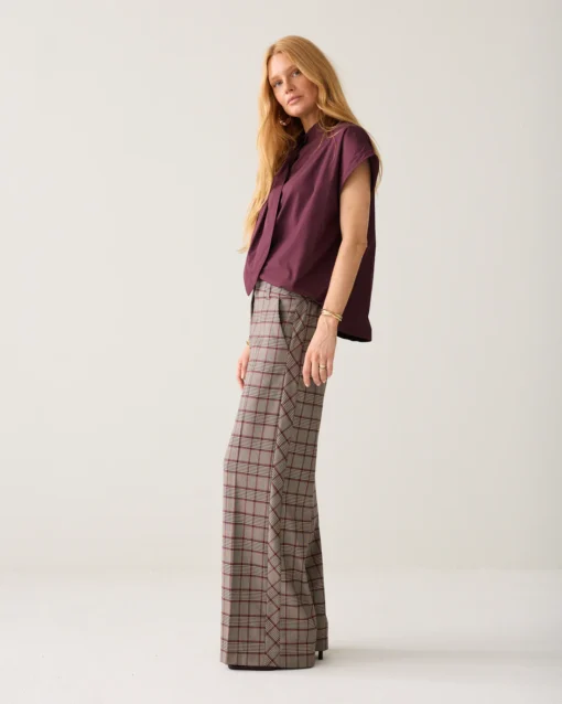Summum W26 4s3040 Trousers check burgundy multicolour