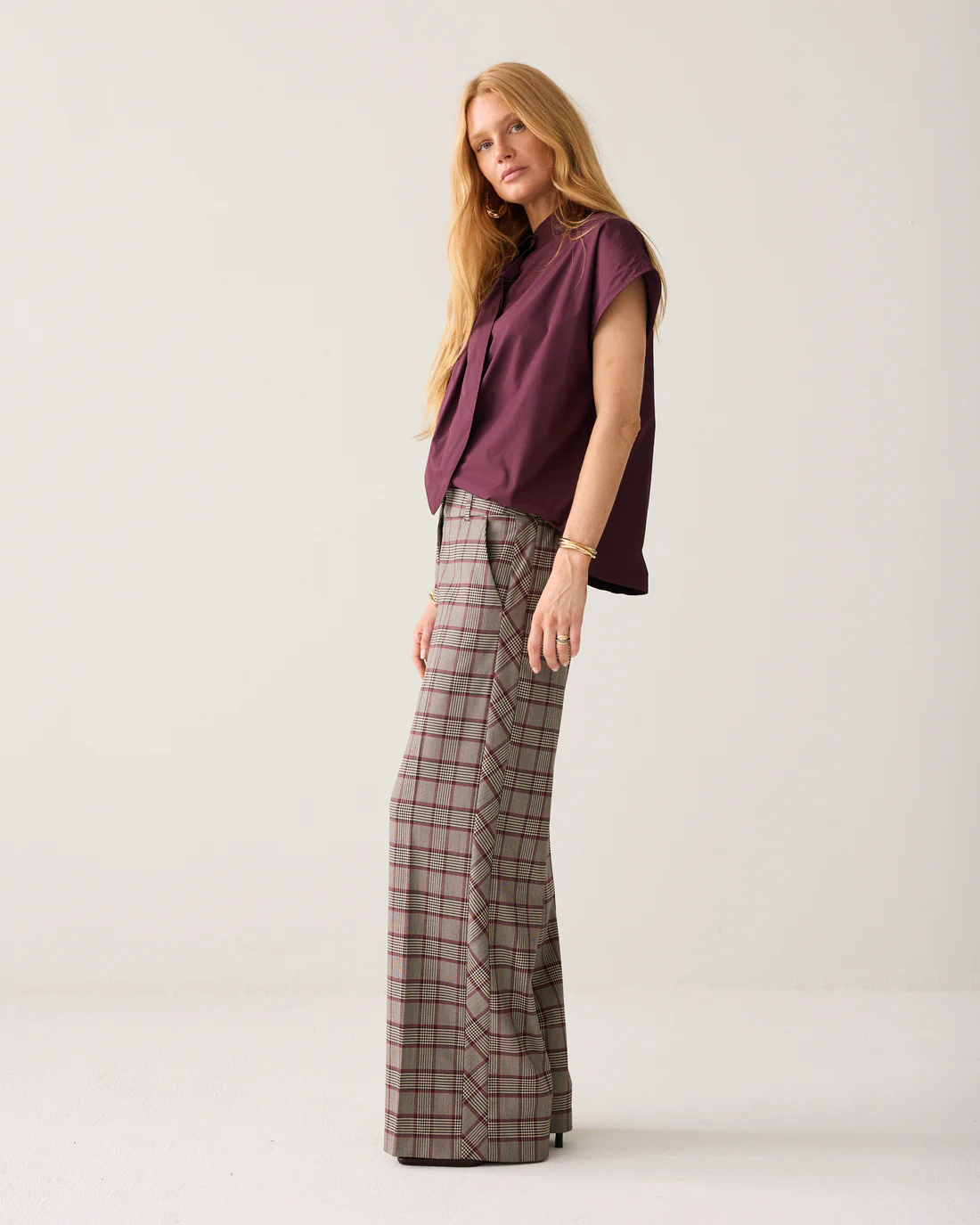 Summum W26 4s3040 Trousers check burgundy multicolour