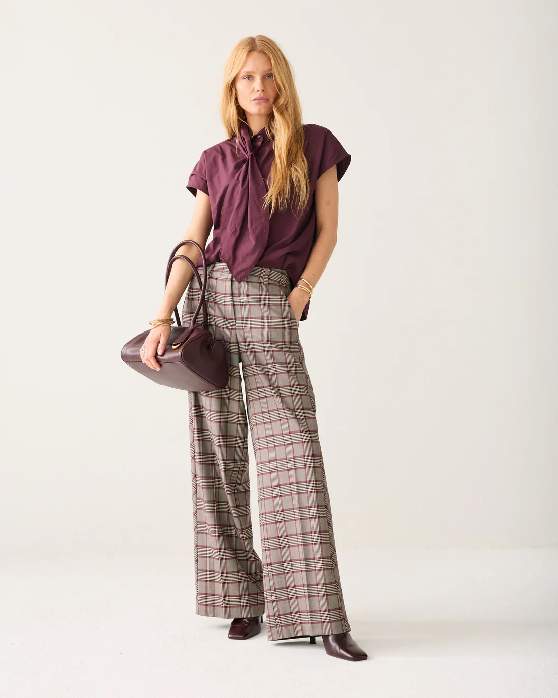 Summum W26 4s3040 Trousers check burgundy multicolour - Afbeelding 3
