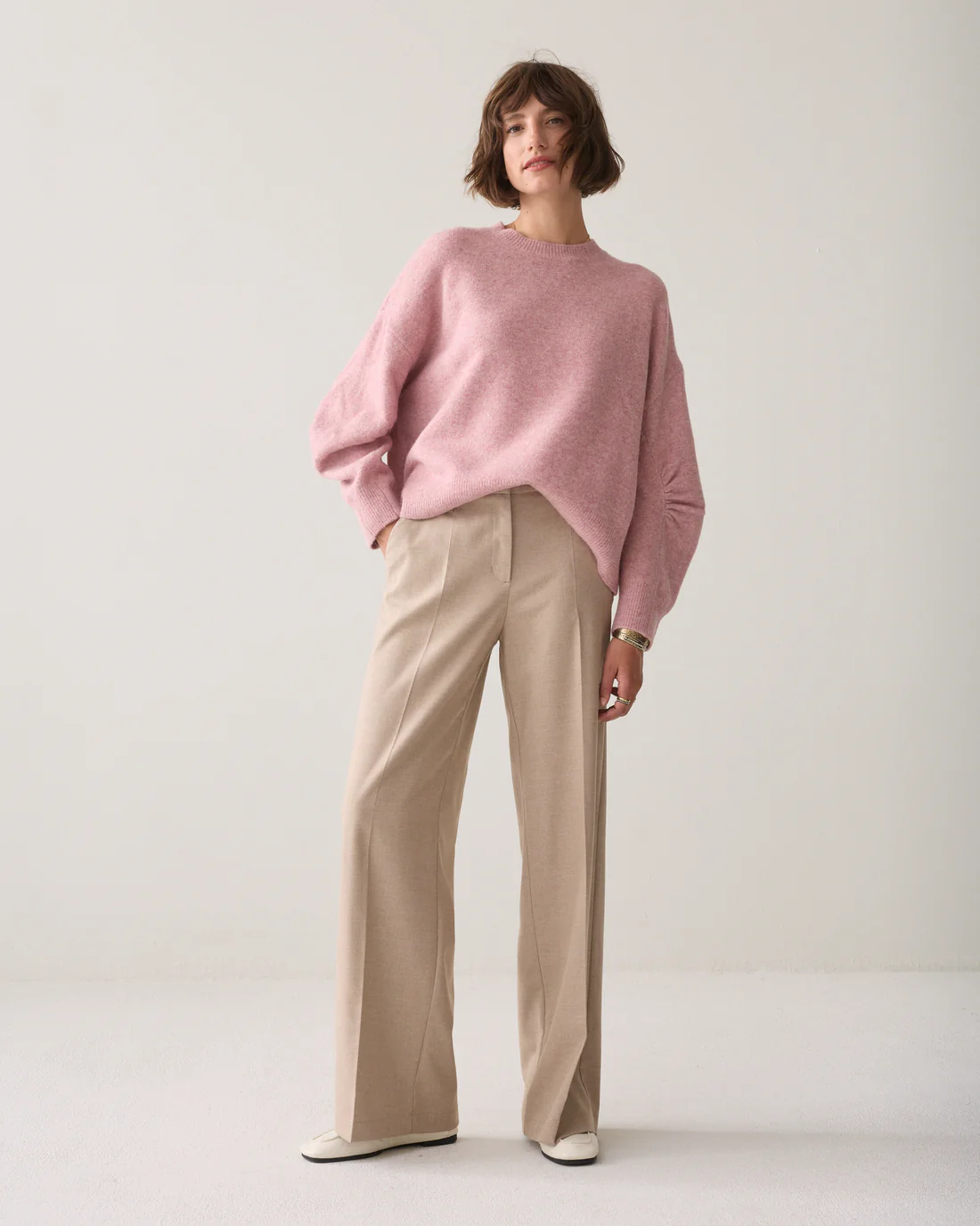 Summum W26 4s3047 Trouseres wide leg will melange light taupe
