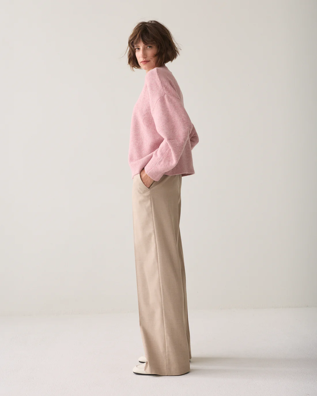 Summum W26 4s3047 Trouseres wide leg will melange light taupe - Afbeelding 4