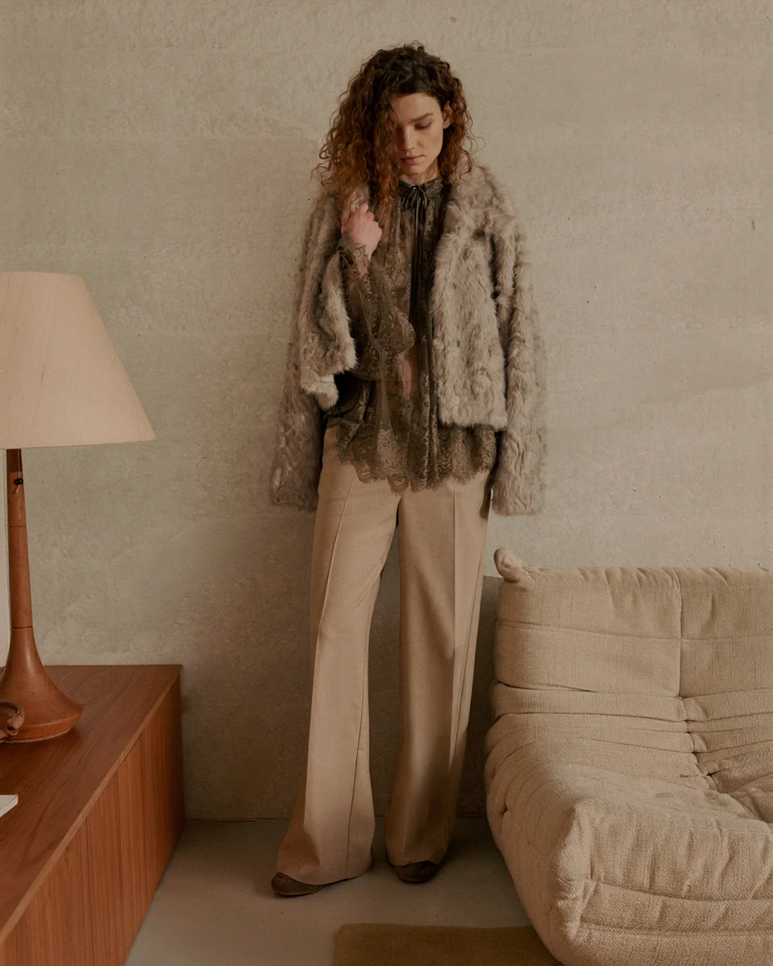 Summum W26 4s3047 Trouseres wide leg will melange light taupe - Afbeelding 6
