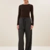 By-Bar W26 basic ls melange stripe top coffee bean - Afbeelding 3