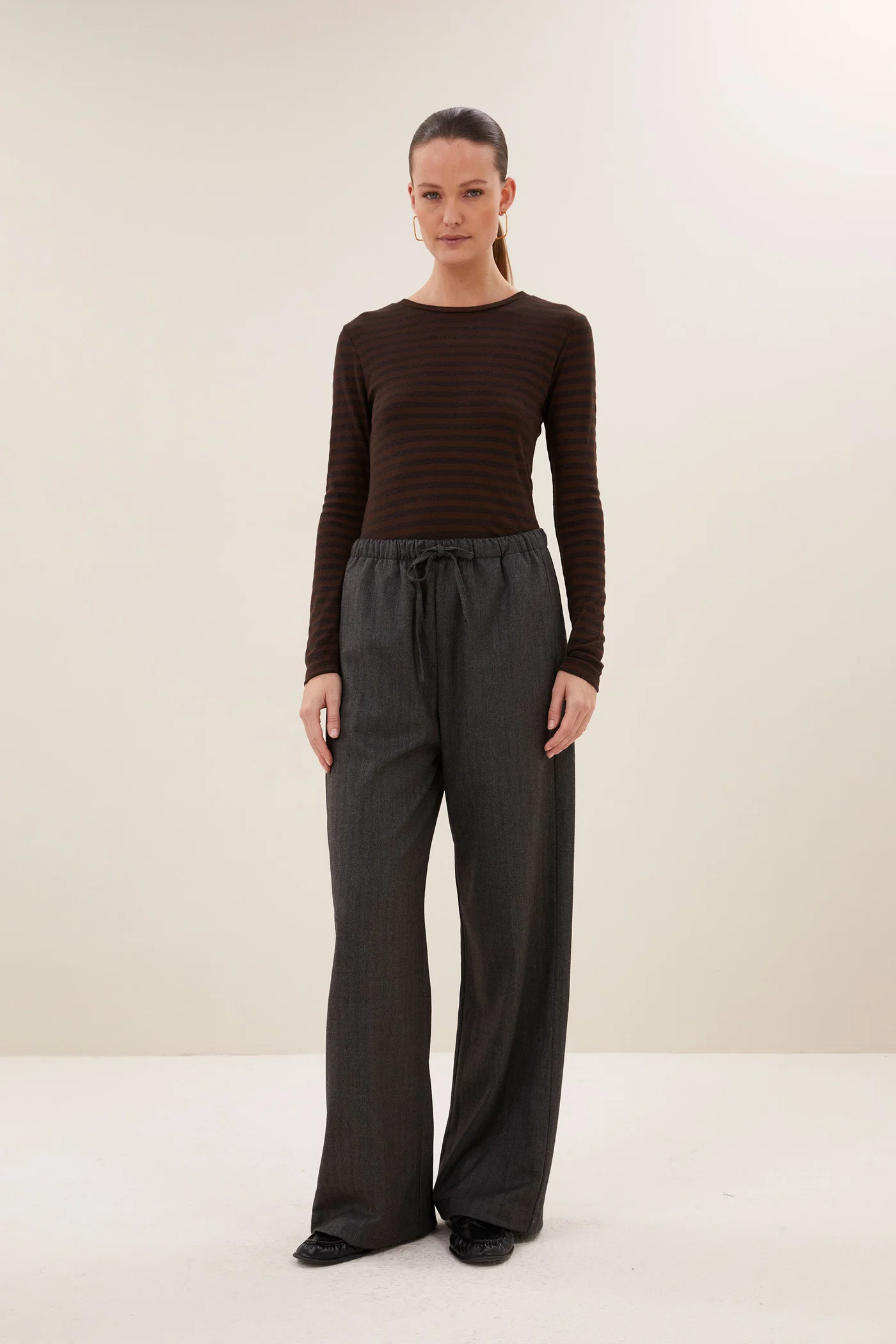 By-Bar W26 basic ls melange stripe top coffee bean - Afbeelding 3