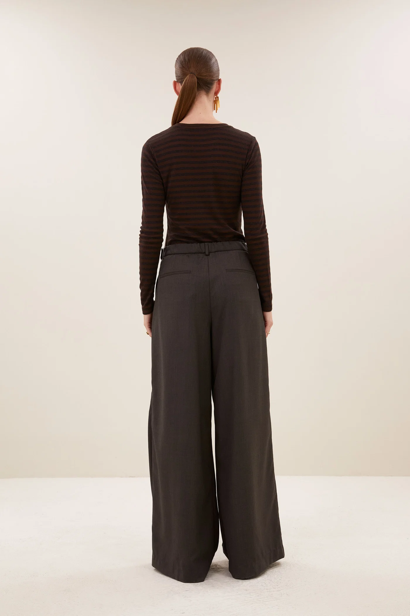 By-Bar W26 basic ls melange stripe top coffee bean - Afbeelding 4