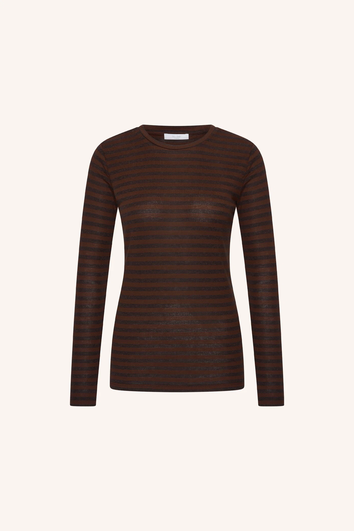 By-Bar W26 basic ls melange stripe top coffee bean - Afbeelding 2