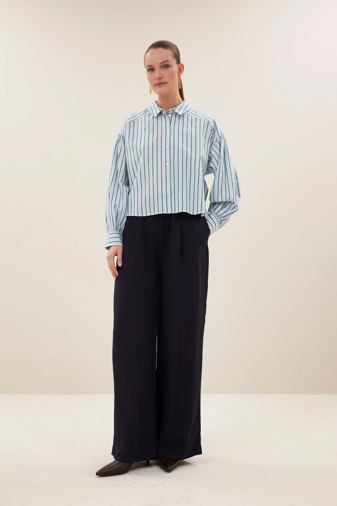 By-Bar W26 sarah short sea blouse green sea stripe - Afbeelding 3