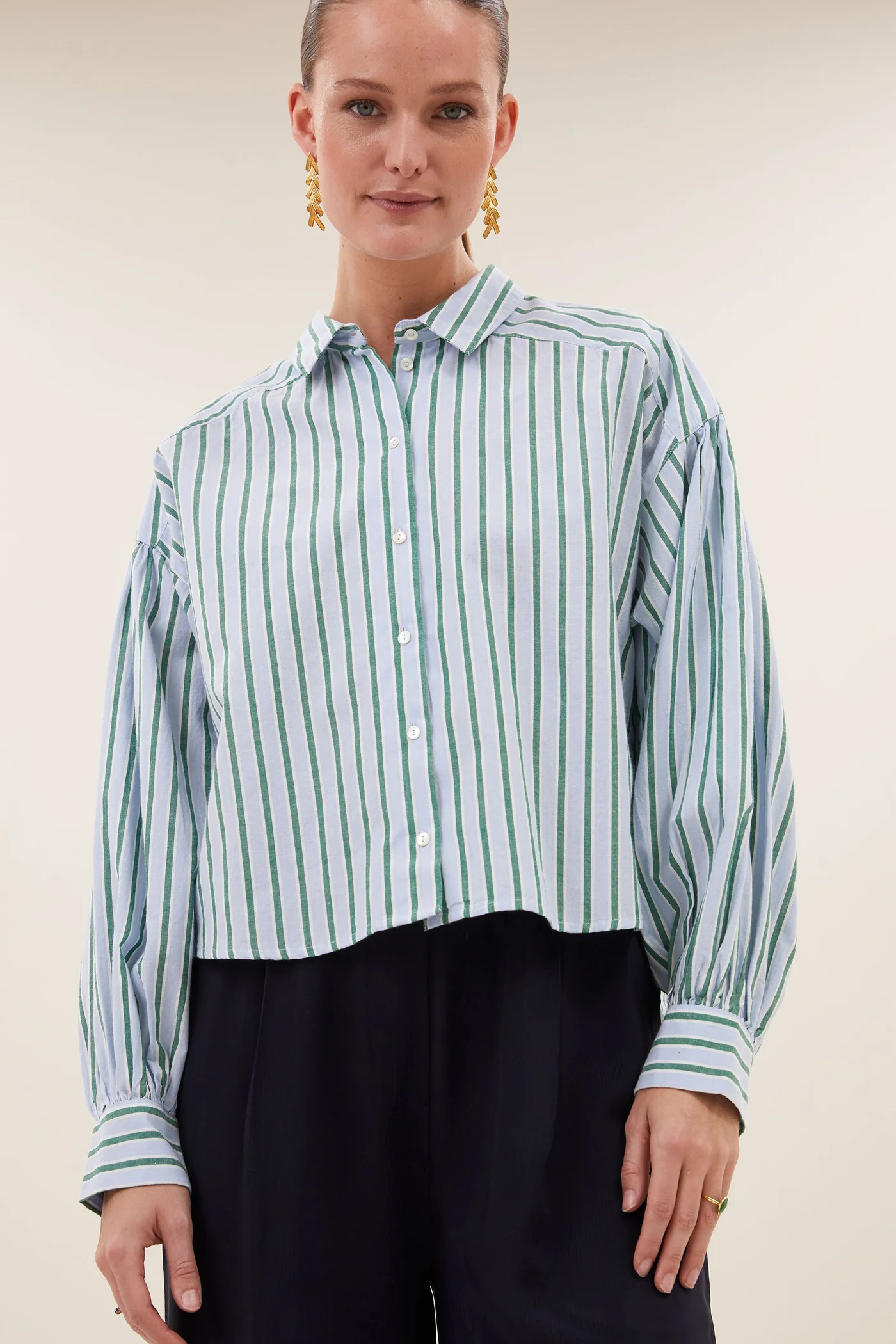 By-Bar W26 sarah short sea blouse green sea stripe - Afbeelding 6