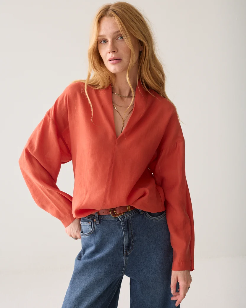Summum W26 2s3528 Top v-neck lyocell blend goji berry - Afbeelding 3