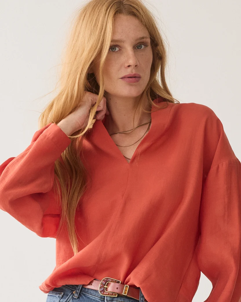 Summum W26 2s3528 Top v-neck lyocell blend goji berry - Afbeelding 4