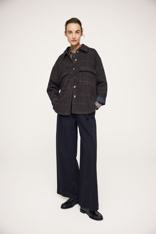 JcSophie W26 Parole blouse blue/sand check - Afbeelding 3