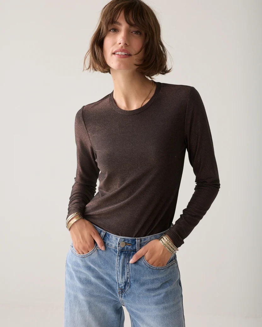 Summum W26 3s5170 Basic tee soft lurex jersey dark chocolate - Afbeelding 3
