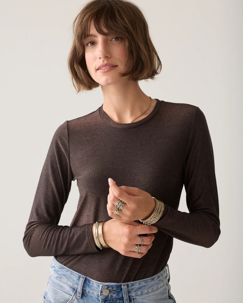 Summum W26 3s5170 Basic tee soft lurex jersey dark chocolate - Afbeelding 4