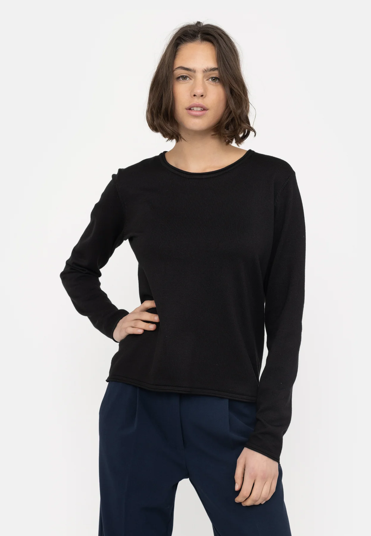 Soft Rebels W26 Marla 0-neck knit roll edge 219-208 black